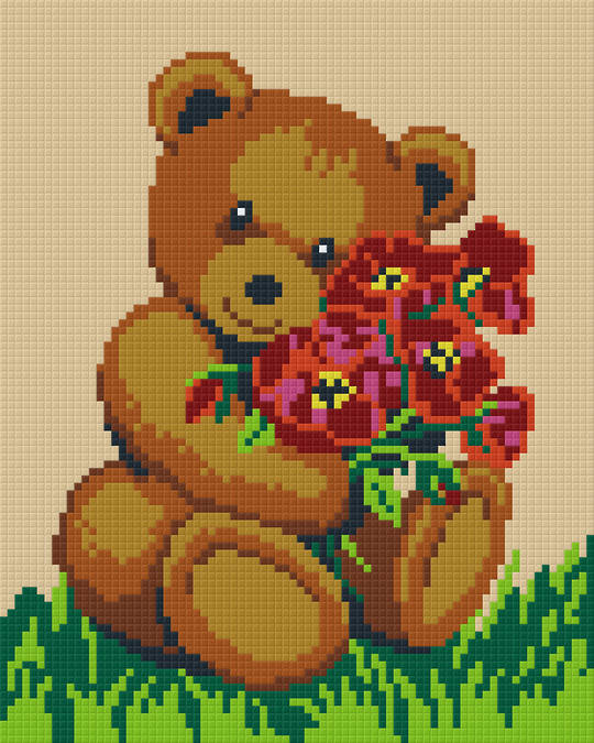 Teddy With Red Flowers Four [4] Baseplate PixelHobby Mini-mosaic Art Kit